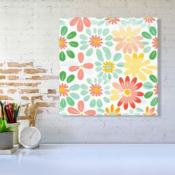 Warren Reed - Designer Green & Yellow Flowers Canvas - Size: w10 inch x h10 inch - thumbnail 2