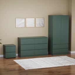 Home Discount Vida Designs Denver Bedroom Set (2 Dr Bedside, 6 Dr Chest, Wardrobe) in Green - thumbnail 1