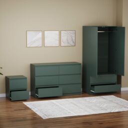 Home Discount Vida Designs Denver Bedroom Set (2 Dr Bedside, 6 Dr Chest, Wardrobe) in Green - thumbnail 5