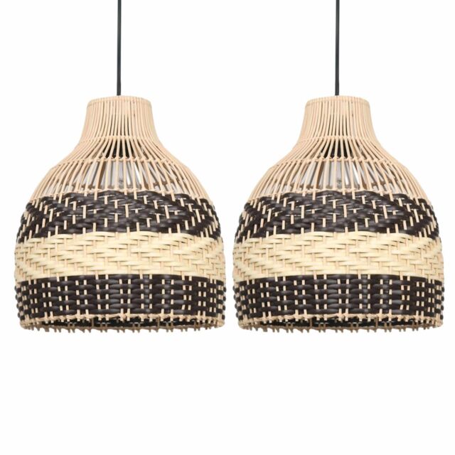 First Choice Lighting Set of 2 Tanya - Natural Rattan Mix Pendant Lightshades in Brown - image 1