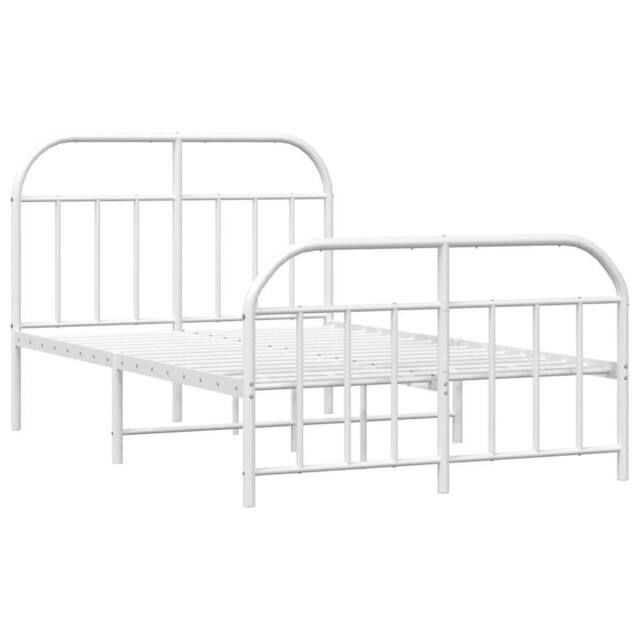 Berkfield Home Metal Bed Frame with Headboard & Footboard White 120x200 cm - Size: Small Double - image 1