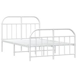 Berkfield Home Metal Bed Frame with Headboard & Footboard White 120x200 cm - Size: Small Double - thumbnail 1