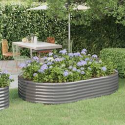 Berkfield Home Garden Raised Bed Powder-coated Steel 214x140x36 cm Grey - Size: 214 x 140 x 36 cm - thumbnail 1