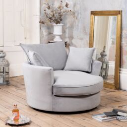 Artemis Home Havana Velvet Swivel Base Cuddle Chair in Grey - thumbnail 2