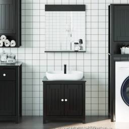 Berkfield Home Beautiful 2 Piece Bathroom Furniture Set BERG Black Solid Wood Pine - thumbnail 2