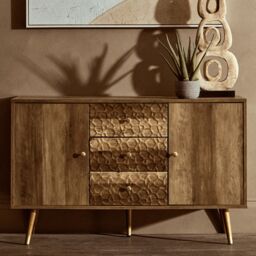 Orsina Functional Sideboard, Intricate Detailing Two Door Sideboard, Sturdy & Durable Industrial Sideboard in Brown