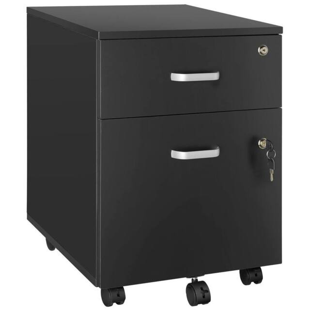 tectake Filing Cabinet - 2 rolling, lockable drawers, fits A4 documents in Black - Size: 1 Pack - image 1