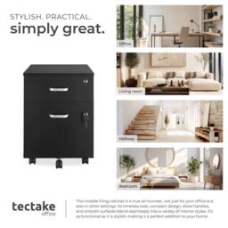 tectake Filing Cabinet - 2 rolling, lockable drawers, fits A4 documents in Black - Size: 1 Pack - thumbnail 7