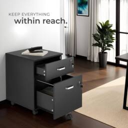 tectake Filing Cabinet - 2 rolling, lockable drawers, fits A4 documents in Black - Size: 1 Pack - thumbnail 8