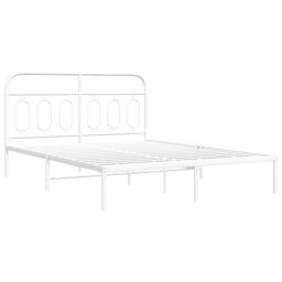 Berkfield Home Metal Bed Frame without Mattress with Headboard White 135x190cm - Size: 135x190 cm - thumbnail 3