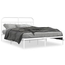 Berkfield Home Metal Bed Frame without Mattress with Headboard White 135x190cm - Size: 135x190 cm - thumbnail 2