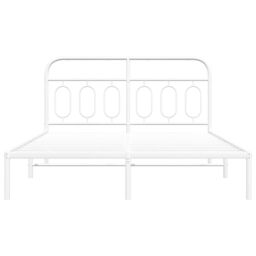 Berkfield Home Metal Bed Frame without Mattress with Headboard White 135x190cm - Size: 135x190 cm - thumbnail 4