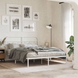 Berkfield Home Metal Bed Frame without Mattress with Headboard White 135x190cm - Size: 135x190 cm - thumbnail 1