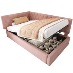 Merax L Shaped 3FT Single Sofa Upholstered Daybed with Hydraulic Storage in Pink - thumbnail 7