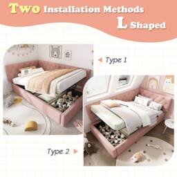 Merax L Shaped 3FT Single Sofa Upholstered Daybed with Hydraulic Storage in Pink - thumbnail 3