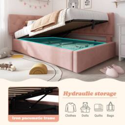 Merax L Shaped 3FT Single Sofa Upholstered Daybed with Hydraulic Storage in Pink - thumbnail 5
