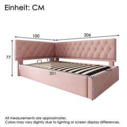 Merax L Shaped 3FT Single Sofa Upholstered Daybed with Hydraulic Storage in Pink - thumbnail 2