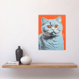 Artery8 Teal & Coral Cat Screen Print Risograph Artwork Spot Block Colour Duotone Retro Riso Interior Design Scottish Fold Cat Unframed Wall Art - thumbnail 4