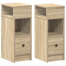 Berkfield Home Bedside Cabinets 2 pcs with Drawer Sonoma Oak 25x31x66 cm in Brown - Size: 25 x 31 x 66 cm - thumbnail 2