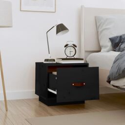 Berkfield Home Bedside Cabinet Black 40x34x35 cm Solid Wood Pine - Size: 40 x 34 x 35 cm - thumbnail 3