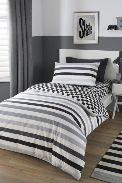 Bedlam 'Beckett Stripe' Easy Care Duvet Cover Set in Grey - Size: Single - image 1