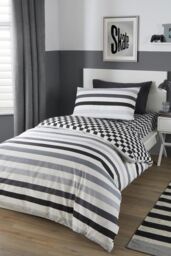 Bedlam 'Beckett Stripe' Easy Care Duvet Cover Set in Grey - Size: Single - thumbnail 1