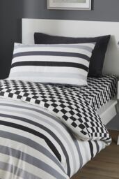 Bedlam 'Beckett Stripe' Easy Care Duvet Cover Set in Grey - Size: Single - thumbnail 2