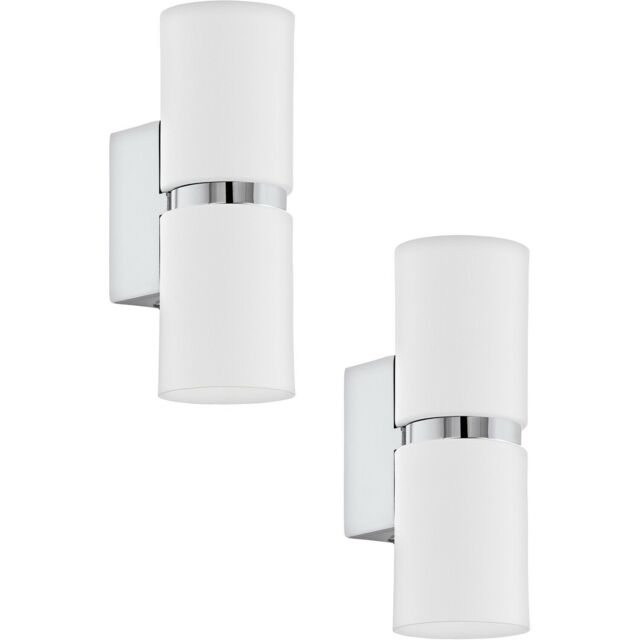 Loops 2 PACK Wall Light 2x White Shades Chrome Banding & Back Plate GU10 2x3.3W Incl - image 1