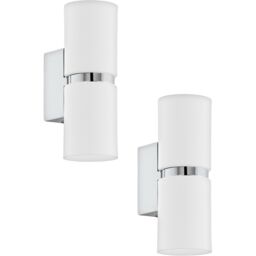 Loops 2 PACK Wall Light 2x White Shades Chrome Banding & Back Plate GU10 2x3.3W Incl