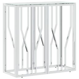 Berkfield Home Console Table 70x30x70 cm Stainless Steel & Glass in Silver - Size: 70 x 30 x 70 cm - thumbnail 2