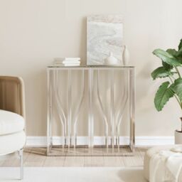 Berkfield Home Console Table 70x30x70 cm Stainless Steel & Glass in Silver - Size: 70 x 30 x 70 cm - thumbnail 1