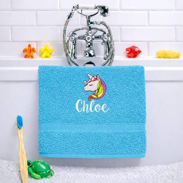 Duncan Stewart Kid's Personalised Unicorn Bath Towel in Turquoise - image 1