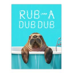 "Artery8 Walrus in Bathtub Bath Time Rub A Dub Funny Wall Art Print in Blue - Size: W18"" x H24""" - thumbnail 1