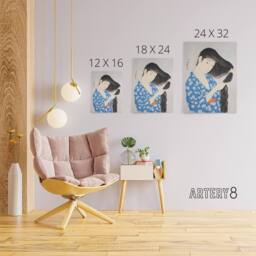 "Artery8 Woman Combing Her Hair Canvas Wall Art Print Goyo Hashiguchi in Blue - Size: W18"" x H24""" - thumbnail 4
