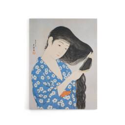 "Artery8 Woman Combing Her Hair Canvas Wall Art Print Goyo Hashiguchi in Blue - Size: W18"" x H24""" - thumbnail 1