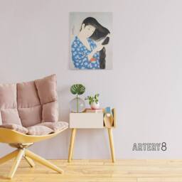 "Artery8 Woman Combing Her Hair Canvas Wall Art Print Goyo Hashiguchi in Blue - Size: W18"" x H24""" - thumbnail 3
