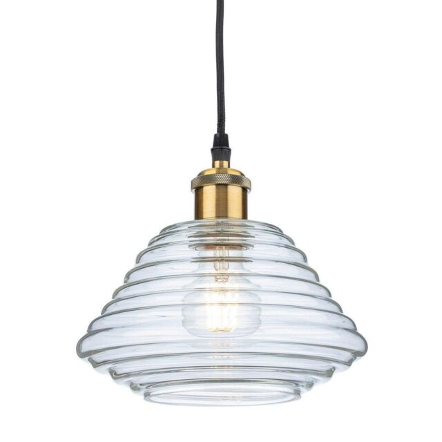 Netlighting Logan Dome Pendant Light Antique Brass with Clear Glass in Gold