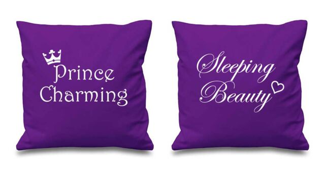 60 SECOND MAKEOVER Prince Charming Sleeping Beauty Cushion Covers in Purple - Size: 40 cm x 40 cm