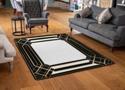 Benjamin Tate Design Art Deco Black Frame Designer Rug in Natural - Size: Large - thumbnail 2
