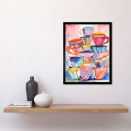 "Artery8 Wall Art Print Abstract Kitchen Cups & Saucers Folk Art Framed in Black - Size: W12"" x H16""" - thumbnail 2