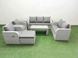 Fimous PE Rattan Garden Furniture Set Adjustable Chair Sofa Double Love Seat 2 Seater Sofa Lounge Set Rectangular Coffee Table Big Footstool 2 Side - thumbnail 2