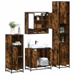 Berkfield Home 4¬†Piece Bathroom Furniture Set¬†Smoked Oak Engineered Wood in Brown - thumbnail 1