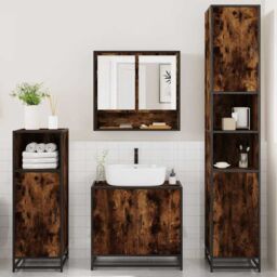 Berkfield Home 4¬†Piece Bathroom Furniture Set¬†Smoked Oak Engineered Wood in Brown - thumbnail 3
