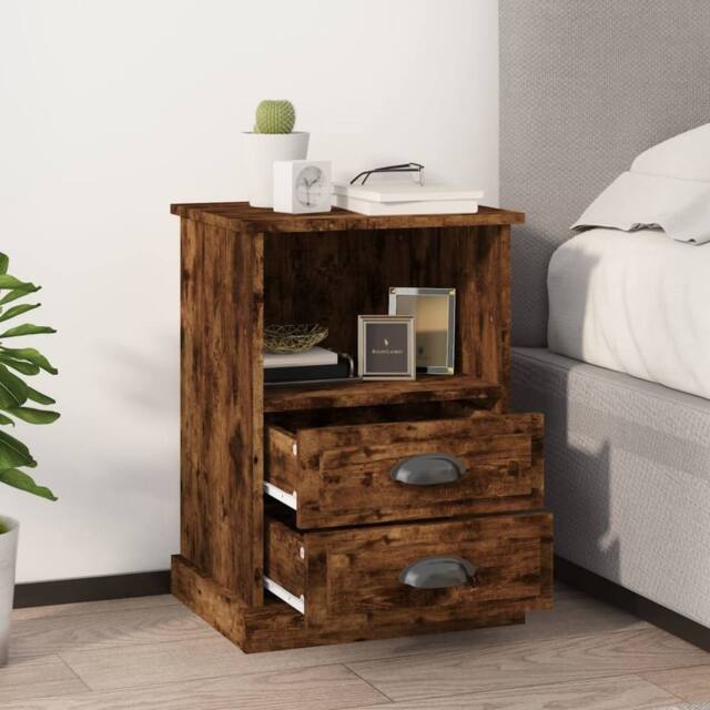 Berkfield Home Elegant Bedside Cabinet Smoked Oak 43x36x60 cm in Brown - Size: 43 x 36 x 60 cm - image 1
