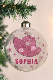 Personalised Memento Company Women's Personalised Cowgirl Hat Christmas Bauble in Clear - thumbnail 3