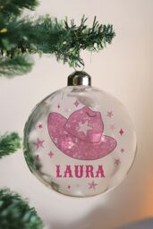 Personalised Memento Company Women's Personalised Cowgirl Hat Christmas Bauble in Clear - thumbnail 4