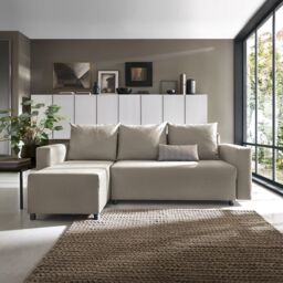 Abakus Direct Oslo Reversible Corner Sofa Bed in Sand in Khaki - thumbnail 1