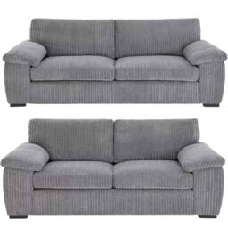 Bliss Furniture Jumbo Cord 3+2 Seater Sofa Set with Soft Fabric in Grey Colour - Size: 5 Pack - thumbnail 1