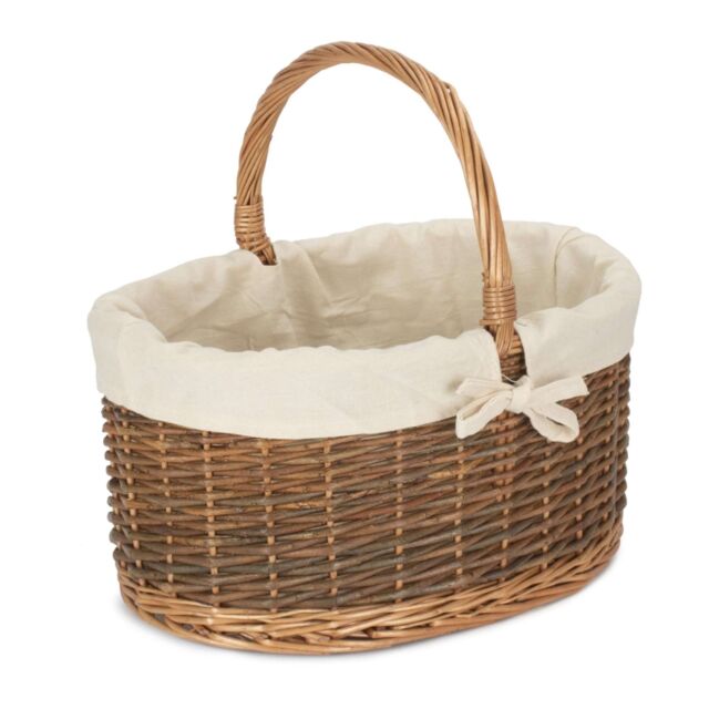 Red Hamper Wicker Large White Lined Country Oval Shopping Basket in Brown - image 1