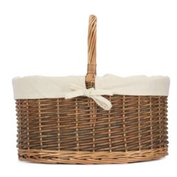 Red Hamper Wicker Large White Lined Country Oval Shopping Basket in Brown - thumbnail 3